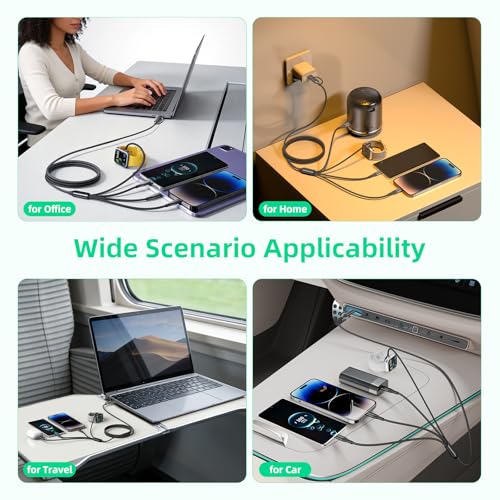 A-Pce 4-in-2 Multi Charging Cable with Smartwatch Charging, Black-6FT - color: Black, size: 6FT