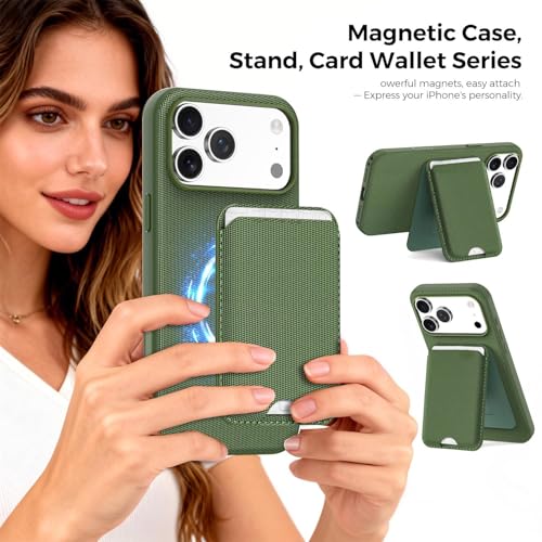 for MagSafe Wallet with Stand, Magnetic Phone Case Set, RFID Blocking, Slim Detachable Stand Card Holder, Tech Fabric for iPhone 17 Pro Max (Mint green (Case+ Card Holder), iPhone 17 Pro Max) - color: Mint green (Case+ Card Holder)
