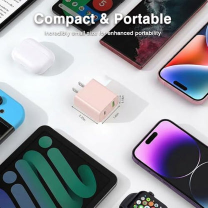 4 Pack USB C Charger Block,20W USB-C & USB-A Port Charger，for i Phone 17/16/15/14/13/12/11/X/8, i Pad and More，Pink - color: 4p pink