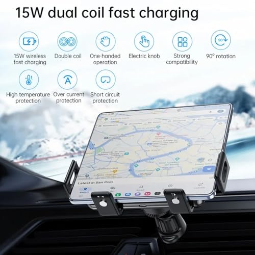 Car Dual Coil Wireless Charger for Samsung Galaxy Z Fold 4 3 2 iPhone 17 16 15 14 13 12 Foldable Phone Holder Fast Car Charging Station (Black) - color: black