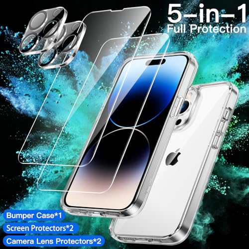 JETech 5 in 1 Case for iPhone 14 Pro Max, Anti-Yellowing, Clear