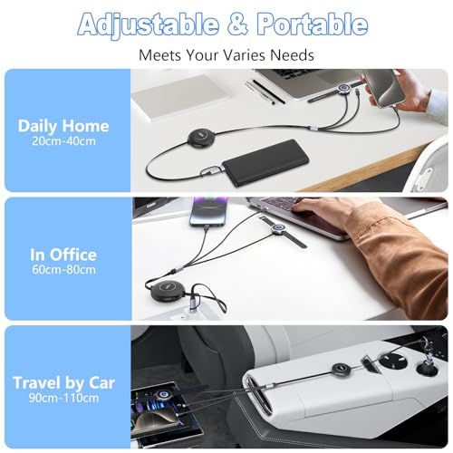 Retractable 100W Samsung Galaxy Watch Charger Fast Charge Cable - Multi 3-in-2 USB C/A to Lightning+USB C for Watch 6/5/4/3/2/Pro/Active, iPhone 15/14/13/12, S24/23/S22