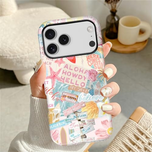 Case Compatible with iPhone 17 Pro, Cute Dual Layer Hybrid Phone Cover, Military Grade Drop Protection, Aesthetic Shockproof Phone Case for Women Girls, Pastel Pink Summer Collage - color: Pastel Pink Summer Collage, size: Iphone 17 Pro