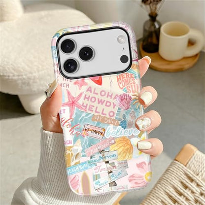 Case Compatible with iPhone 17 Pro, Cute Dual Layer Hybrid Phone Cover, Military Grade Drop Protection, Aesthetic Shockproof Phone Case for Women Girls, Pastel Pink Summer Collage - color: Pastel Pink Summer Collage, size: Iphone 17 Pro