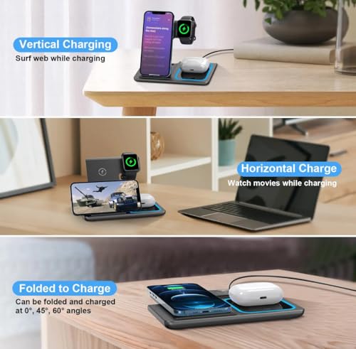 Generic 3-in-1 Wireless Charging Station (Black) - color: Black