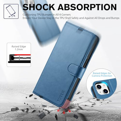 TUCCH Wallet Case for iPhone 14 (6.1") 2022, 4 Card Slots, Lake Blue | RFID Blocking, Viewing Stand, Shockproof TPU Shell, PU Leather, Magnetic Closure, Protective Folio Flip Cover - color: Lake Blue