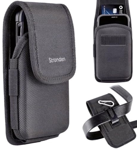 Heavy Duty Holster for iPhone 17 Pro, 17e, 17, 16 Pro, 16e, 16, 15 Pro, 15, 14 Pro, 14, 13 Pro, 13, 12 Pro, 12, 11 - Military Grade Nylon Belt Pouch (Fits Armor/Battery Case) - size: Medium