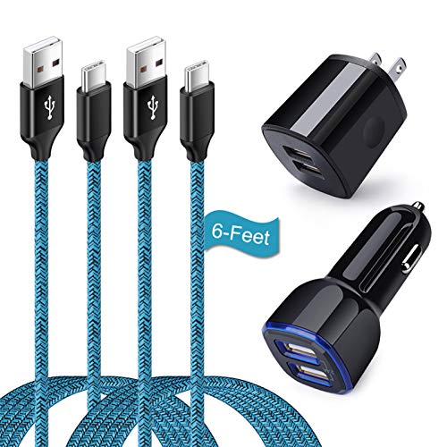Samsung S25 Android Dual USB Car Charger, Wall Plug with Type C Charge Cable Fast Charging Cord for Samsung Galaxy A36/A56/A16 5G/S25 Ultra/S25 Plus/S24FE/S24 Ultra/S23FE/A50/A20/A15/A17/A55, 2 Pack - color: Blue