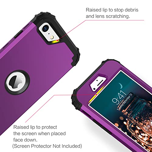 BENTOBEN for iPhone SE 2022 Phone Case and iPhone SE 2020 Case, Heavy Duty 3 in 1 Full Body Rugged Shockproof Hybrid Hard PC Soft Rubber Bumper Drop Protective Girls Women Cover, Deep Purple/Black - color: Black/Deep Purple