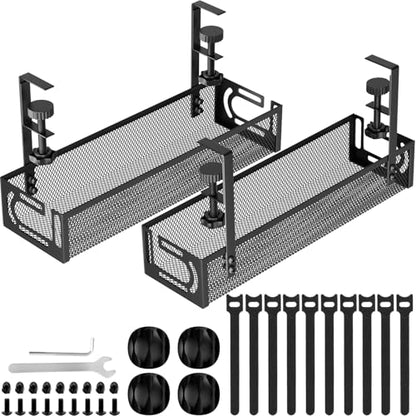 Cable Management, 2 Pack Cable Management Under Desk, Cable Tray - color: Black, size: 15.3''+15.7'' (2 Pack)
