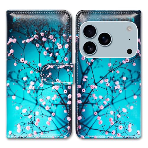 Bcov Case for iPhone 17 Pro,Plum Blossom Flower Leather Flip Phone Case Wallet Cover with Card Slot Holder Kickstand Case for iPhone 17 Pro - color: Plum Blossom Style