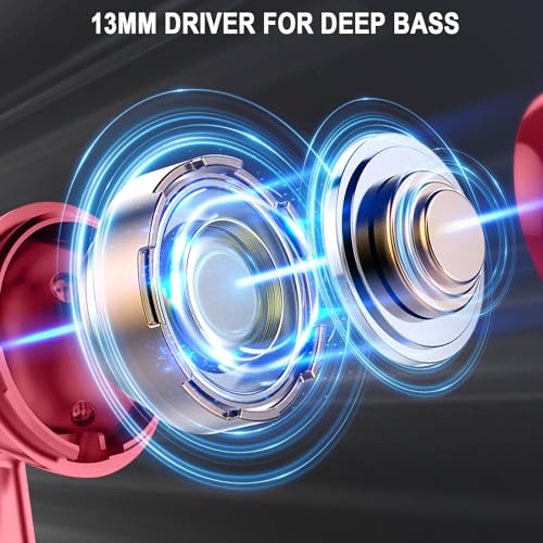 Jxrev Wireless Earbuds, Bluetooth Headphone 5.4, LED Power Display Ear Buds - color: peach Wine red