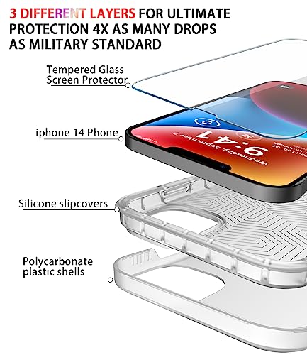 Diverbox for iPhone 14 case [Shockproof] [Dropproof] [Tempered Glass Screen Protector ],Heavy Duty Protection Phone Case Cover for Apple iPhone 14 (Clear-2in1) - color: Clear-2in1