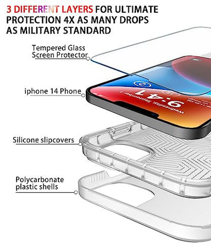 Diverbox for iPhone 14 case [Shockproof] [Dropproof] [Tempered Glass Screen Protector ],Heavy Duty Protection Phone Case Cover for Apple iPhone 14 (Clear-2in1) - color: Clear-2in1