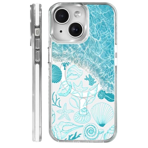 VisEnt Clear Case for iPhone 14, Magnetic Phone Case, Transparent Slim Cover, Military Grade Protection, Shockproof, Anti-Yellowing, Scratch Resistant, Ocean Wave Shell - color: Ocean Wave Shell, size: Iphone 14