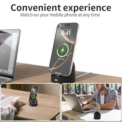 Phone Charging Stand for Samsung/iPhone15/16/17,Charger Stand with USB-C,Charging Station with LED Power Display,Charging Dock for Nightstand Black Silicone - color: BLACK