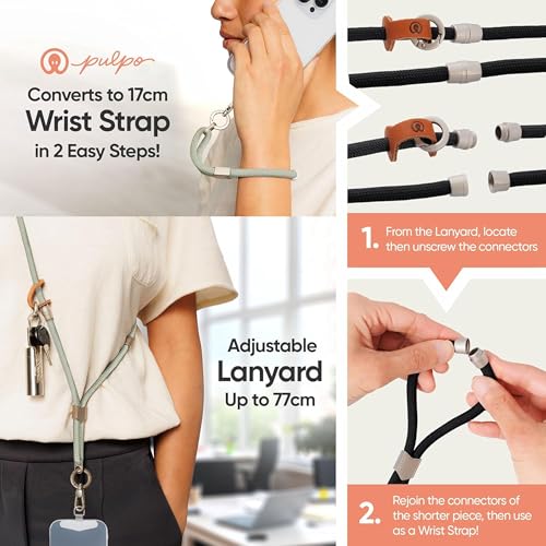 Pulpo 2 in 1 Anti Theft Phone Lanyard and Wrist Strap for iPhone and Android, Adjustable Cell Phone Leash and Universal Tether, Hands Free Strap for Travel Running and Everyday Use, Sage - color: Sage