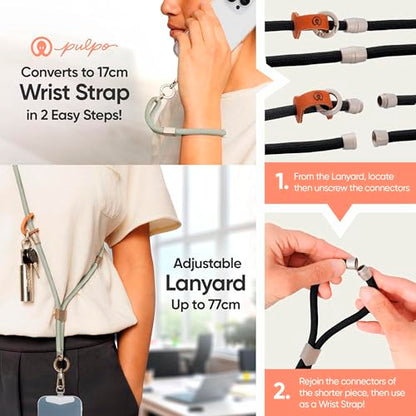 Pulpo 2 in 1 Anti Theft Phone Lanyard and Wrist Strap for iPhone and Android, Adjustable Cell Phone Leash and Universal Tether, Hands Free Strap for Travel Running and Everyday Use, Sage - color: Sage