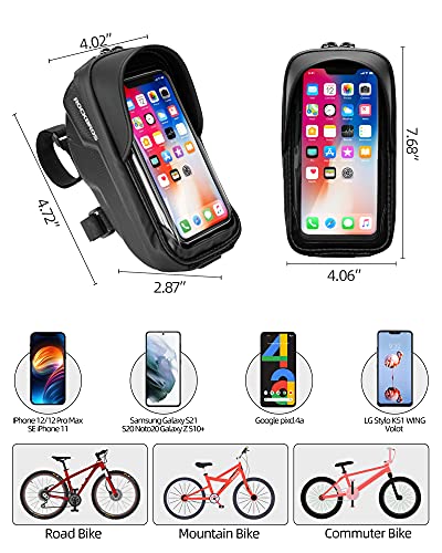 ROCKBROS Bike Phone Mount Bag, Waterproof Handlebar Bag for Cycling | Water-resistant Phone Bag Fits Phones Up to 6.5", with Touch Screen Access, Storage Space and Reflective Strips for Cycling - color: black 2