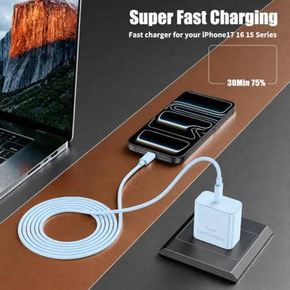 Fast Charger for iPhone 17 Pro Max, Super Fast USB C (6+6+10) FT Cables - color: Blue