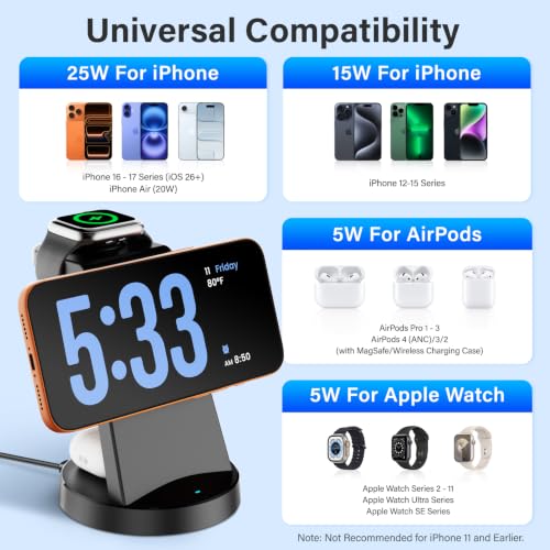 25W Magnetic Fast 3 in 1 Charging Station Wireless Charger Stand - color: Black*1