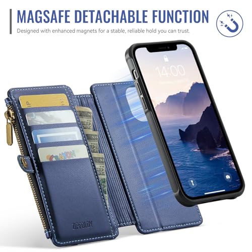 for iPhone 14 - Phone Case Wallet Magnetic Detachable, Navy Blue - color: Navy Blue, size: iPhone 14