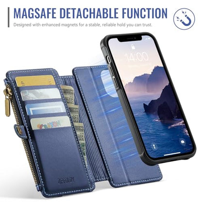 for iPhone 14 - Phone Case Wallet Magnetic Detachable, Navy Blue - color: Navy Blue, size: iPhone 14