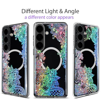 Magnetic for Samsung Galaxy S26 Case, Compatible with MagSafe, Cute for Women Girls, 10FT Military Grade Protective Cover for Samsung Galaxy S26 Case Glitter, Clear Bling Lace Mandala - size: 6.3 inch (for Galaxy S26)