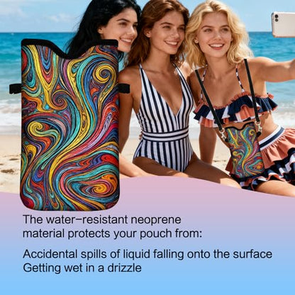 Men Women Neoprene Cell Phone Sleeve Pouch Case Bag with Crossbody Strap/Neck Lanyard 7.5 X 4.3 in (Vibrant Abstract Fluid Swirl Pattern) - color: Vibrant Abstract Fluid Swirl Pattern