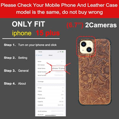 Wallet Real Leather Case Compatible with iPhone 15 Plus 6.7" Brown | Genuine Leather,Shockproof,Anti-Fall Case,Flip Cover,with Card Slot,Double Magnetic Buckle,Kickstand,RFID Blocking Brown - color: Brown, size: 6.7"-15 Plus