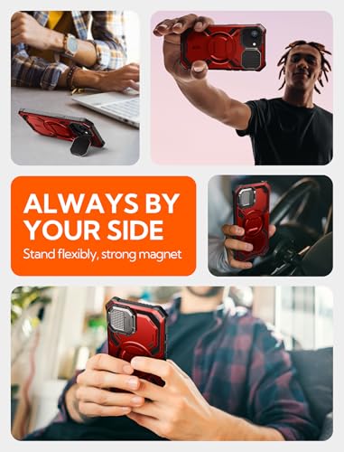 i-Blason for iPhone 16e / iPhone 17e Case MagSafe with Stand, Red | Built-in Screen Protector, Fit for MagSafe, Adjustable Camera Cover Stand, Full-Body Protection, Military - color: Red