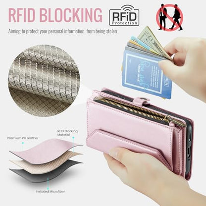 Asuwish Phone Case for Samsung Galaxy A17 5G Zipper Wallet Cover with Tempered Glass Screen Protector and Flip RFID Blocking Credit Card Holder Stand Cell Accessories A 17 17A 4G Women Girls Rose Gold - color: Rose Gold