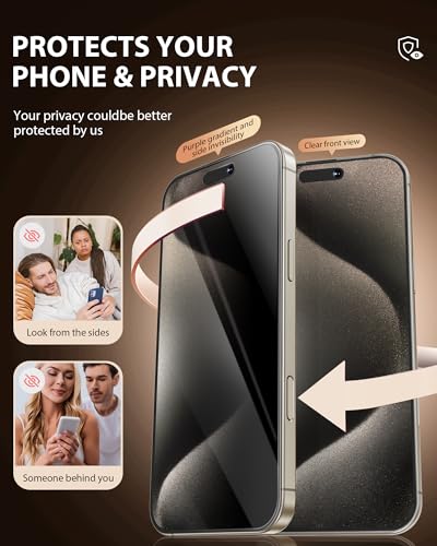PDDKISS 2 Pack Privacy Screen Protector for iPhone 15 Pro Max - size: for iPhone 15 Pro Max - 6.7 inch