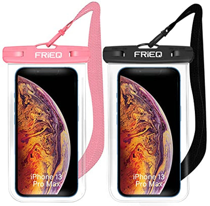 Waterproof Phone Pouch Bag - 2 Pack, Universal IPX8 Waterproof Phone Case Dry Bag with Lanyard for iPhone 15/14/13/12/11 Pro Max Samsung Galaxy S22 S20 and More Up to 7" (Black and Pink)