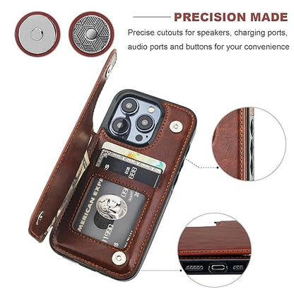 ONETOP for iPhone 15 Pro Wallet Case with Credit Card Holder,Brown | Kickstand,ID/Cash Holder,Case Wallet with Card Slots,Double Magnetic Clasp,Durable PU Leather Shockproof Cover for Women Men - color: Brown