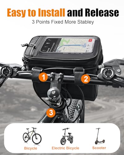 Bike Handlebar Insulated Bag, Waterproof Mountain Bike Crossbar Front Bike Phone Bag Cooler Storage Pouch with TPU Touch Screen Insulation for Outdoor Hiking Travel 4L