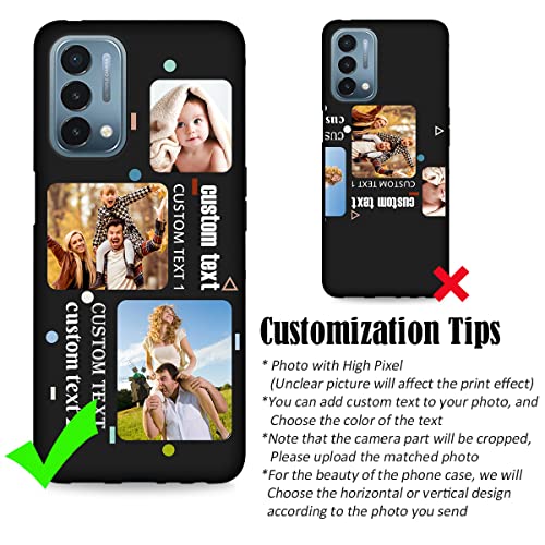 Custom Phone Case for OnePlus Nord N200 5G Multi-Photo Collage Name, Customized Personalized Phone Cover Anti-Scratch Soft Protective TPU Black Thin Cases 6.49-inch - color: Black 05 - Dot, 3 Photos Text