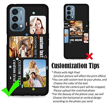 Custom Phone Case for OnePlus Nord N200 5G Multi-Photo Collage Name, Customized Personalized Phone Cover Anti-Scratch Soft Protective TPU Black Thin Cases 6.49-inch - color: Black 05 - Dot, 3 Photos Text