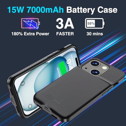 GIN FOXI Battery Case for iPhone 15 Pro/15, Rechargeable Case 15W Fast Charging Charger Real 7000mAh Ultra-Slim Anti-Fall Protection Extended Charger for iPhone 15 &15 Pro Black - size: 15/15 Pro