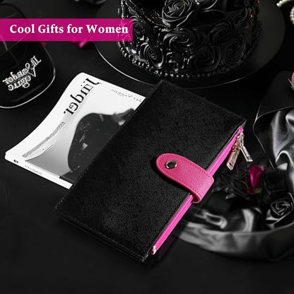 Travelambo RFID Wallet Women Bifold Multi Card Wallet Case with Zipper Pocke Credit Card Holder for Women - color: Black & Rose Red