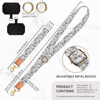 Phone Lanyard Crossbody Wrist Strap, Universal Adjustable Neck Strap for Phone Case Keys ID Badges, Travel Essential - color: Luxury Boho Flowers