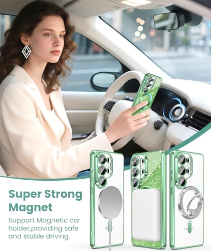 Plated Gold Magnetic Case for Samsung Galaxy S26 Ultra-Green - color: Electroplating Clear TPU-Grass Green