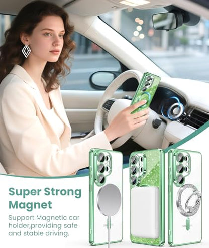 Plated Gold Magnetic Case for Samsung Galaxy S26 Ultra-Green - color: Electroplating Clear TPU-Grass Green