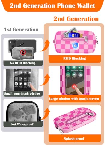 takyu Phone Strap Crossbody with Detachable RFID Wallet - color: Magenta Light Pink Checkered