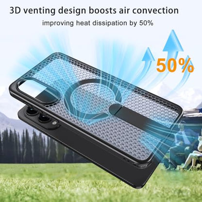 for Samsung Galaxy S25 Edge Case with Stand Compatible with MagSafe +1 Screen Protector, [Built in Kickstand &Magnet][Heat Dissipate] Protective Matte Case for Galaxy S25 Edge (Black) - color: Black