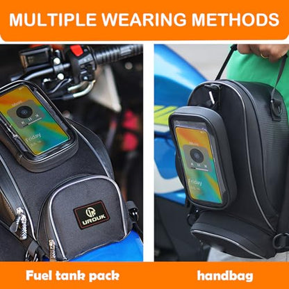 Motorcycle Tank Bag Magnetic, Featuring an Touch Screen Cell Phone Bag up to 7.2 Inch, Universal Gas Oil Fuel Tank Bag with Waterproof Cover & 3 Magnets & 4 Straps & 1 Shoulder Strap - style: Tank Bag
