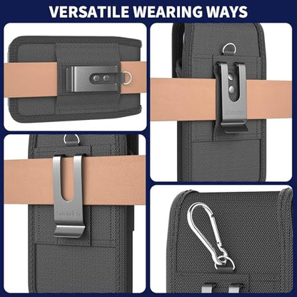 Heavy Duty Holster for iPhone 17 Pro, 17e, 17, 16 Pro, 16e, 16, 15 Pro, 15, 14 Pro, 14, 13 Pro, 13, 12 Pro, 12, 11 - Military Grade Nylon Belt Pouch (Fits Armor/Battery Case) - size: Medium