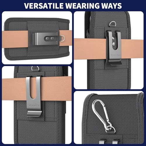 Heavy Duty Holster for iPhone 17 Pro Max,16 Pro Max, 16 Plus, 15 Pro Max, 15 Plus, 14 Pro Max, 14 Plus, 13 Pro Max, 12 Pro Max - Military Grade Nylon Belt Pouch (Fits Armor/Battery Case) - size: Large