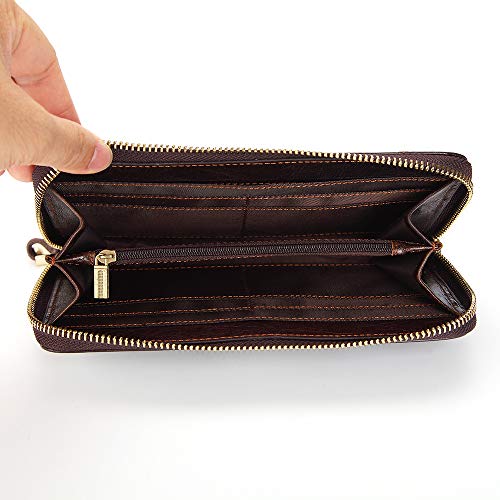 Mens Wallet Long Purse Leather Clutch Large Business Handbag Phone Card Holder Case Gift for Men Father Son Husband Boyfriend - color: Brown-2