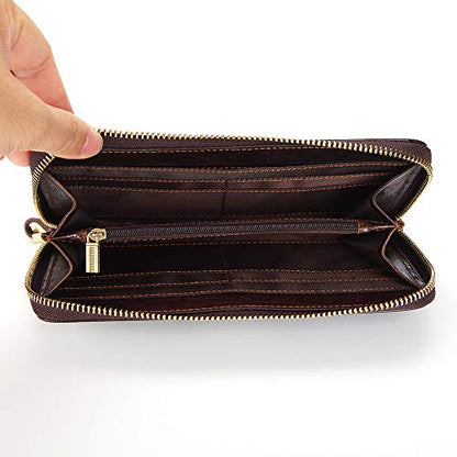 Mens Wallet Long Purse Leather Clutch Large Business Handbag Phone Card Holder Case Gift for Men Father Son Husband Boyfriend - color: Brown-2